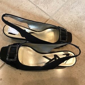 Anne Klein Sport Black Slingback Peep-Toe Heels